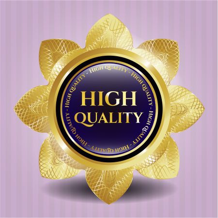 High quality golden badge. Gold flower with text high quality