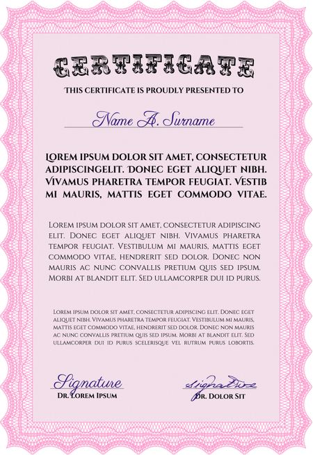 Pink vertical certificate or diploma template