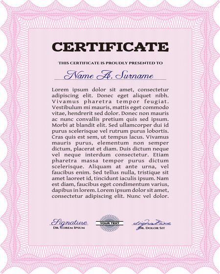 Pink Vector illustration of detailed certificate (diploma)
