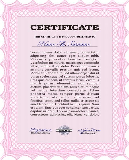 Pink Vector illustration of detailed certificate (diploma)