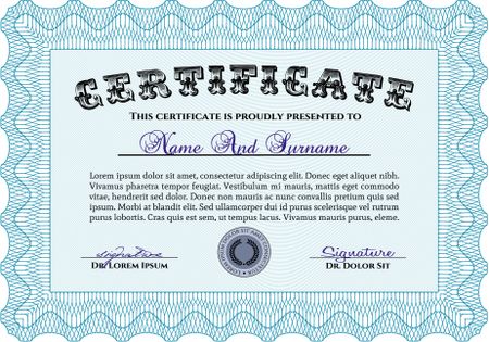 Sky blue horizontal certificate or diploma template