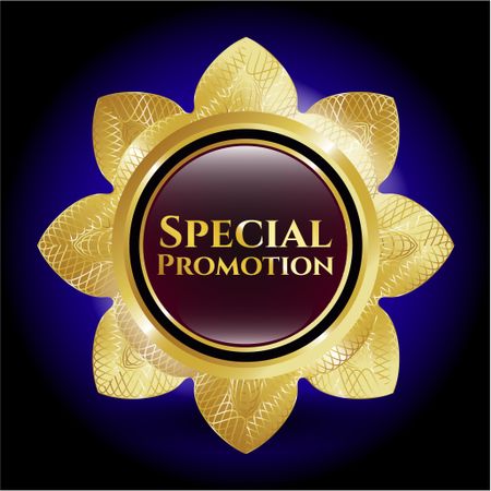Special promotion golden flower. Gold badge.