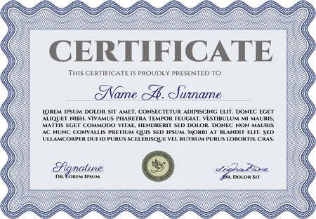 Blue horizontal certificate or diploma template