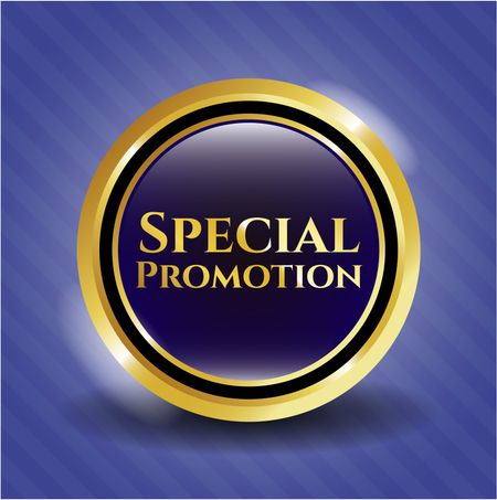 Special promotion gold shiny badge. Golden emblem with text "Special promotion" inside