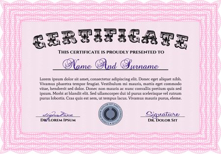 Pink horizontal certificate or diploma template