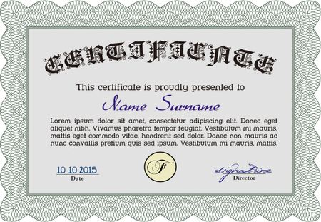 Green horizontal certificate or diploma template 