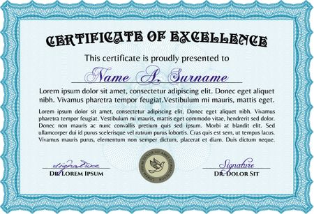 Sky Blue horizontal certificate or diploma template