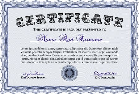 Blue horizontal certificate template 