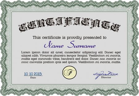 Green Vector illustration of detailed certificate (diploma)
