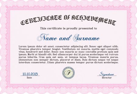 Pink certificate or diploma template. Complex design