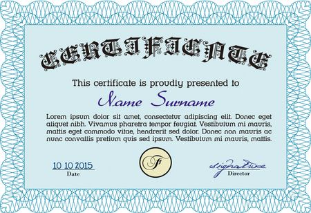 Modern sky blue certificate or diploma template