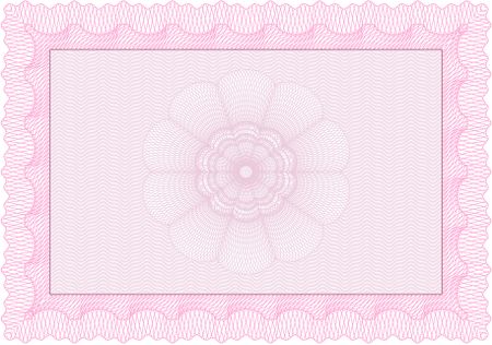Pink isolated certificate or diploma template with complex border and background