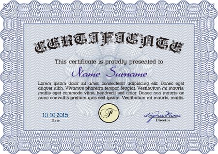 Blue horizontal certificate or diploma template