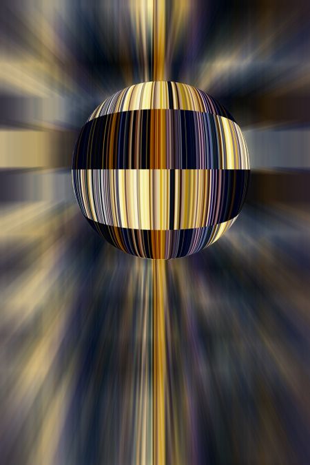 Futuristic abstract of a planet striped as if with colorful bar codes so that it is machine-readable, for themes of technology, commerce, and standardization on a universal scale