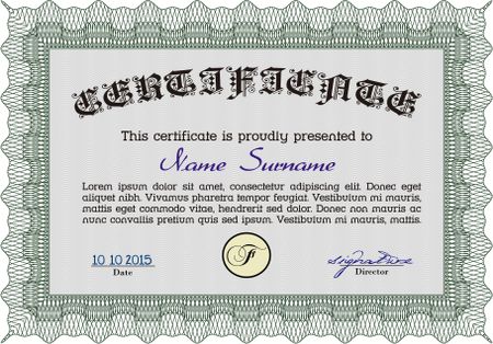 Green horizontal certificate or diploma template