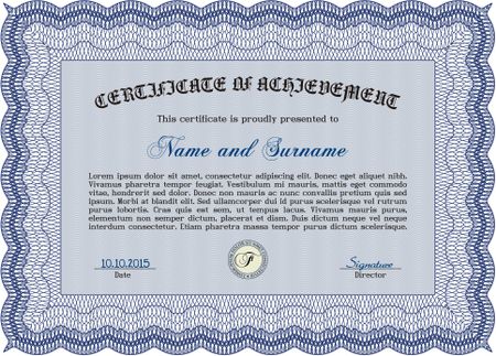 Blue horizontal certificate or diploma template