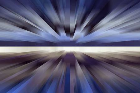 Geometric abstract of skyscrapers with radial blur and a glowing street along the middle to illustrate themes of urban symmetry with a high angle view