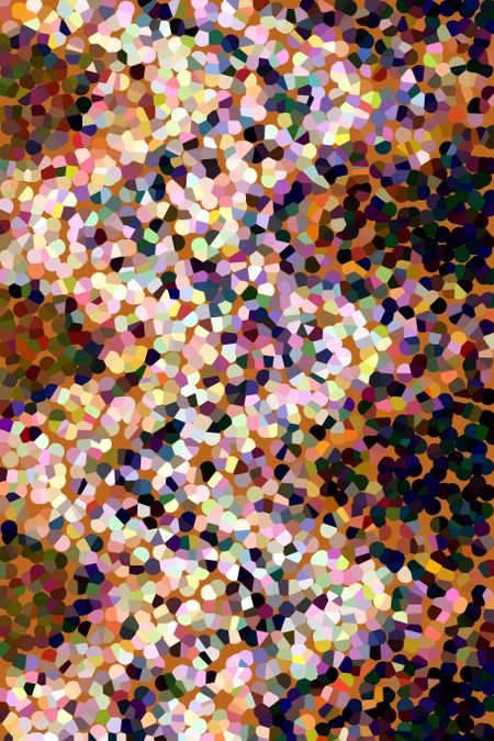 Multicolored abstract of pointillist cascade on orange background for festive or artistic motifs