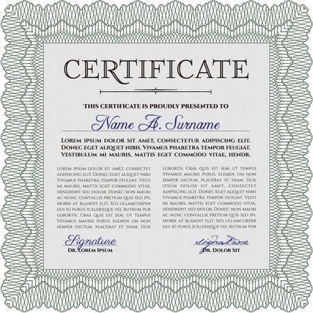 Green certificate or diploma template