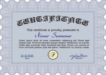 Blue horizontal certificate template