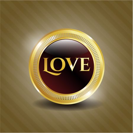 Gold badge with text love inside
