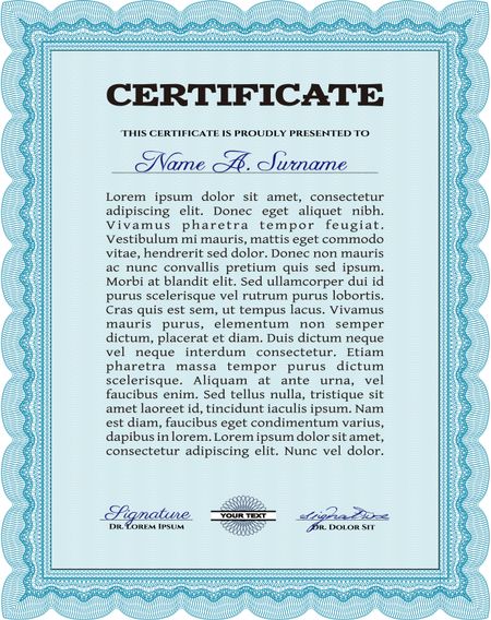 Sky blue vertical Certificate / Diploma of completion / Design template.