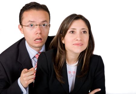 business couple surprised about something they are looking at on the screen