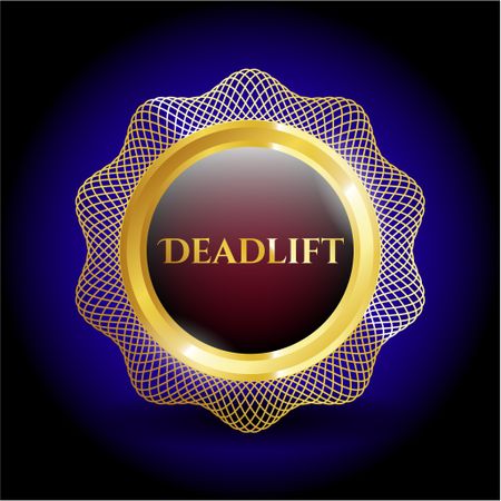 Deadlift gold shiny badge with blue background