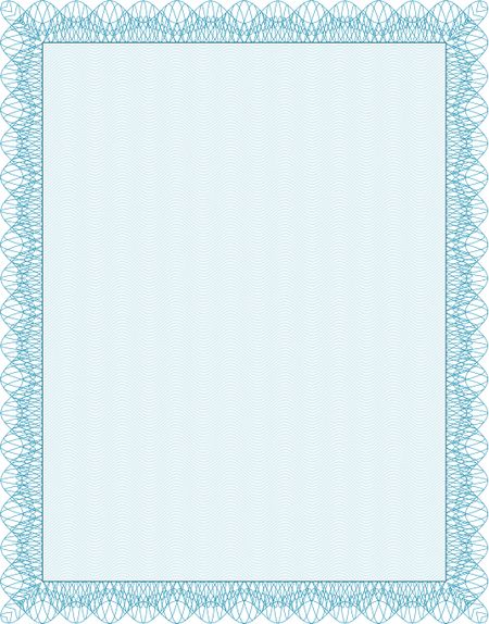 Vertical sky blue certificate or diploma template. Isolated ready to use