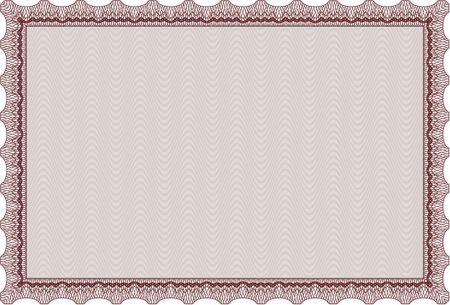 Red horizontal isolated Certificate, Diploma of completion; design template with guilloche pattern, border, frame.