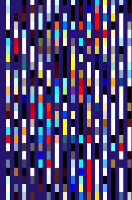 Multicolored geometric pattern of banded parallel stripes on rich dark blue for decoration or background with themes of order and repetition or variation