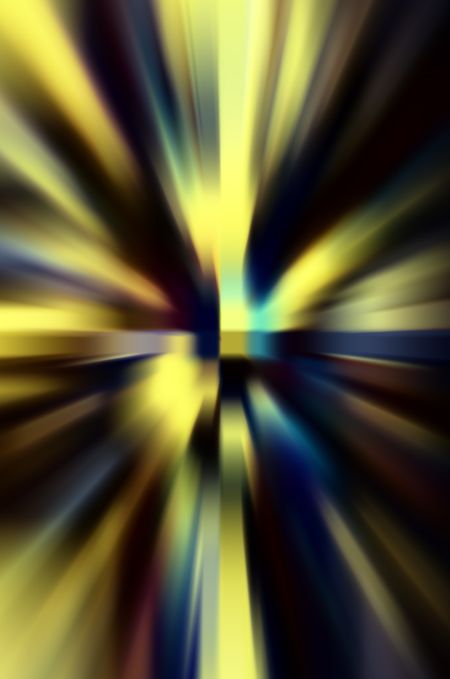 Varicolored radial blur of small squares at center of dramatic solar flare to illustrate otherworldly phenomena, alternate reality, altered states of perception or mind