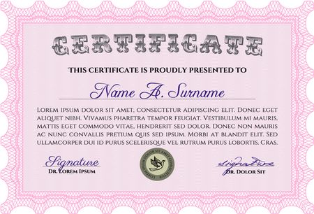 Pink Vector illustration of detailed certificate (diploma)