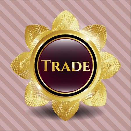 Trade golden badge. Gold flower with text Trade inside