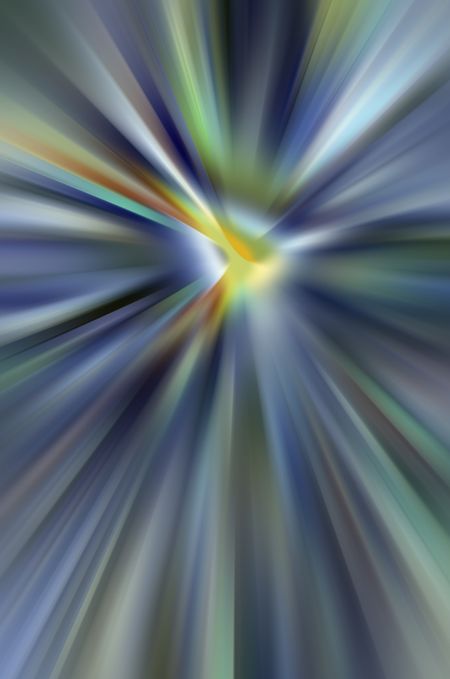 Smoothly streaked, multicolored radial blur with glowing core and greenish cast for illustration of universal force, convergence, and mysticism