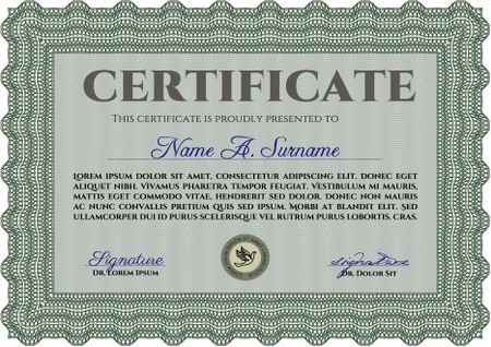 Green horizontal certificate or diploma template