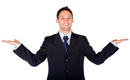 business man balance over a white background