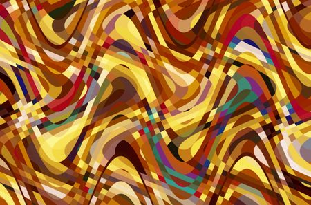Fiery varicolored synergistic abstract of overlapping sine waves with checkered areas of intersection for decoration and background with motifs of variety, complexity, involvement