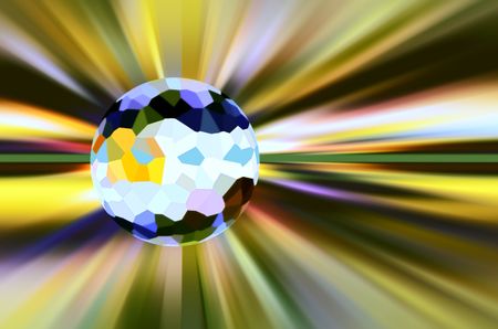Multicolored imaginary abstract of a crystallized world luminous with a starburst behind it, for futuristic or metaphysical themes such as proximity to stellar or interstellar phenomena