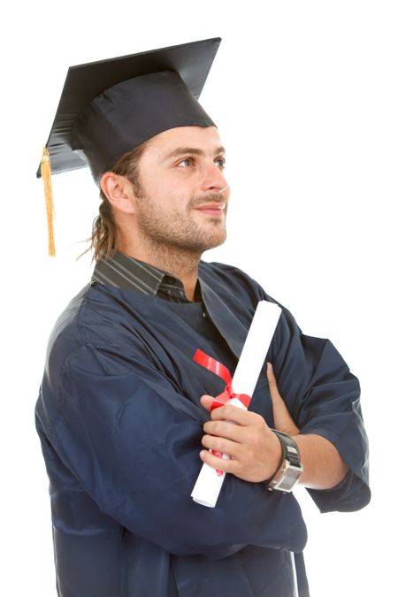 Graduate male stundent isolated over white