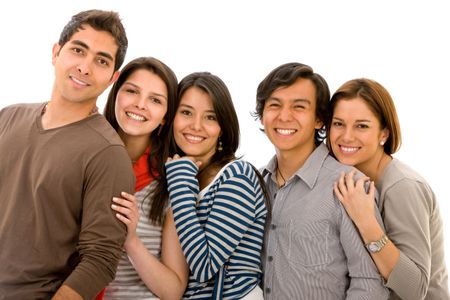 Happy group of friends isolated over a white background