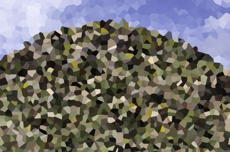 Abstract crystallized illustration of a desert hill, for themes of abundance or accumulation, waste management, or landfill