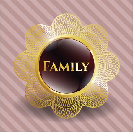 Gold shiny badge with text family inside