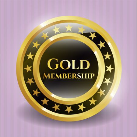 Gold membership shiny emblem with pink background