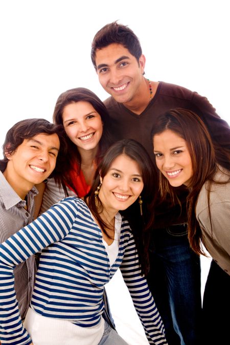 casual group of happy people isolated over white