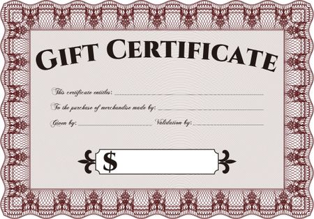 Red gift certificate template. Complex border design