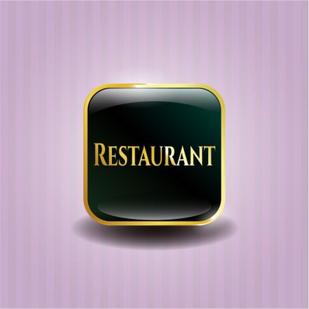 Restaurant gold shiny emblem with pink background