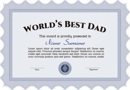 World's best Dad blue horizontal certificate award