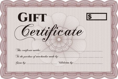 Red gift certificate template. Complex border
