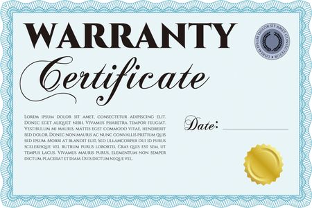 Warranty certificate template. Complex sky blue border design